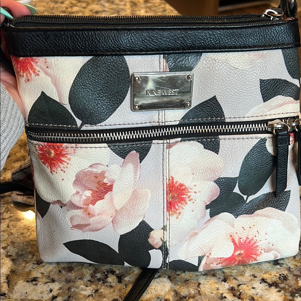 Nine West Floral Crossbody Bag - Black and Cream